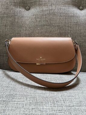 Kate Spade Quinn Genuine Pebbled Leather Structured Tuscan Brown Shoulder Bag